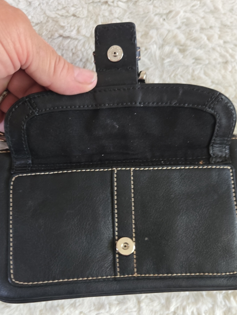 Coach Black Leather Wristlet Clutch with White Stitching - Picture 4 of 7